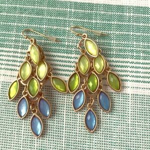Sparkly green blue dangly earrings